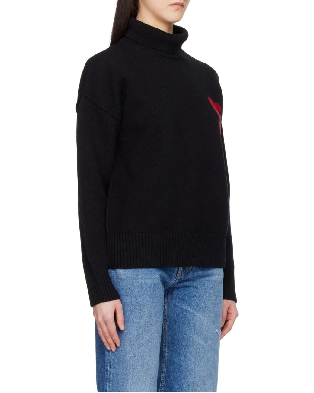 AMI Black Ami Ami De Coeur Funnel Neck Sweater for men