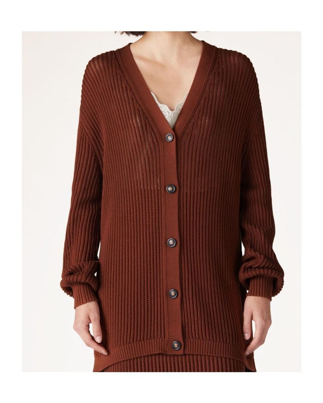 Loro Piana Brown Buttoned V-Neck Cardigan
