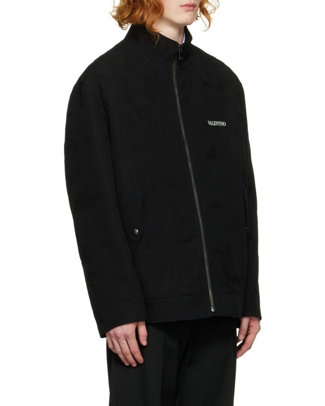Valentino Black Logo Detailed Zip-Up Long-Sleeved Jacket for men