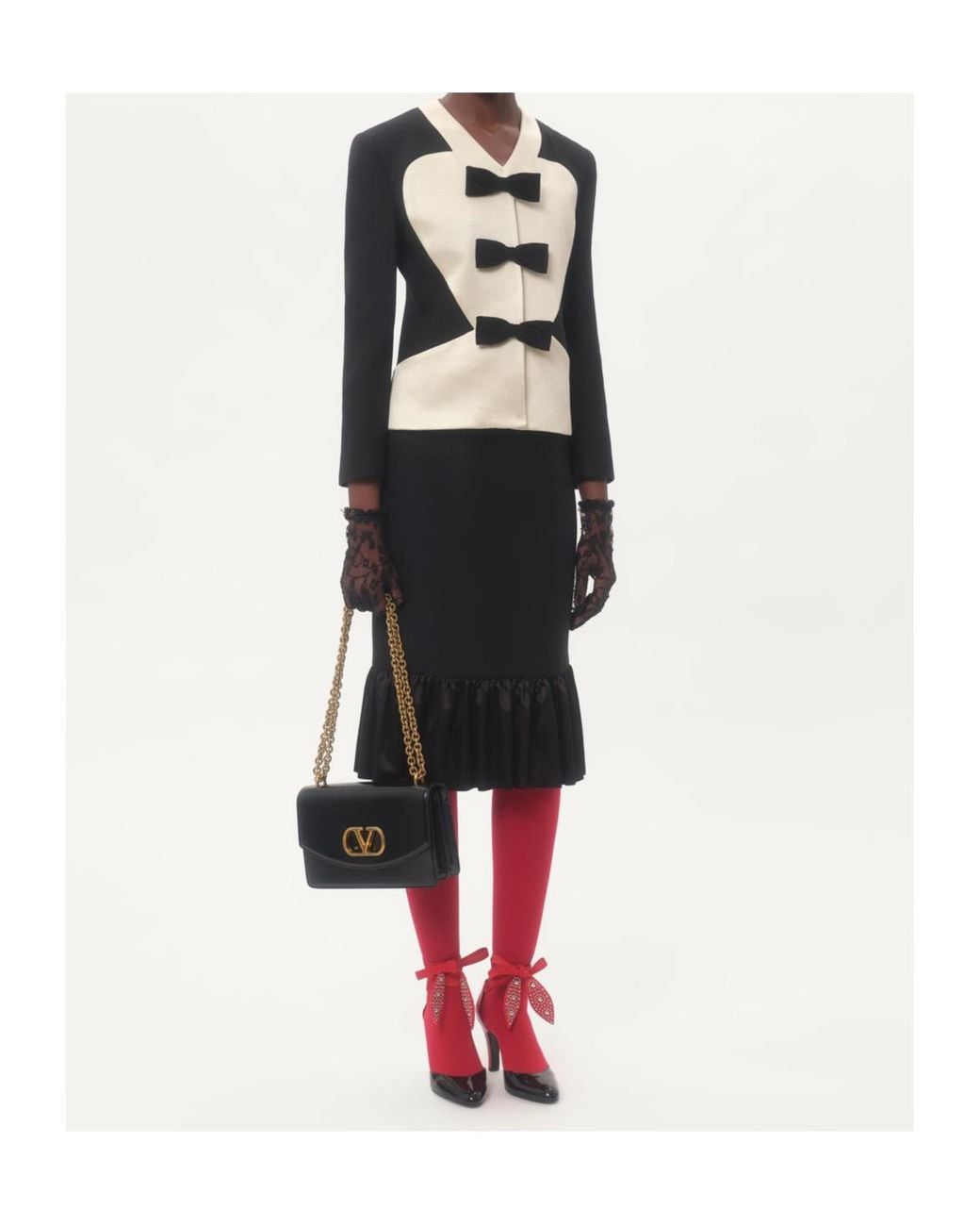 Valentino Black Bow Detailed Ruffled Hem Skirt