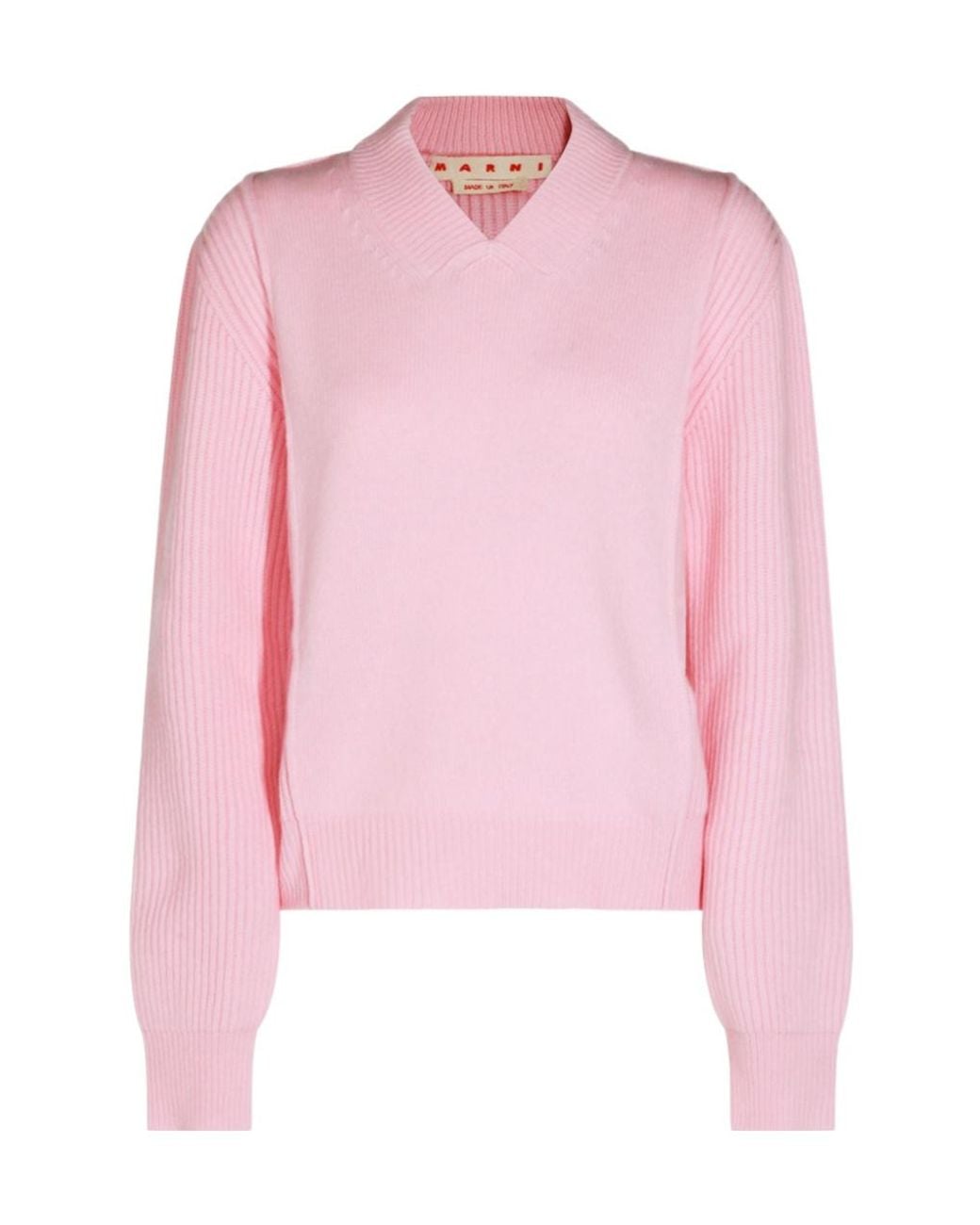 Marni Pink Ribbed V-Neck Ribbed Jumper