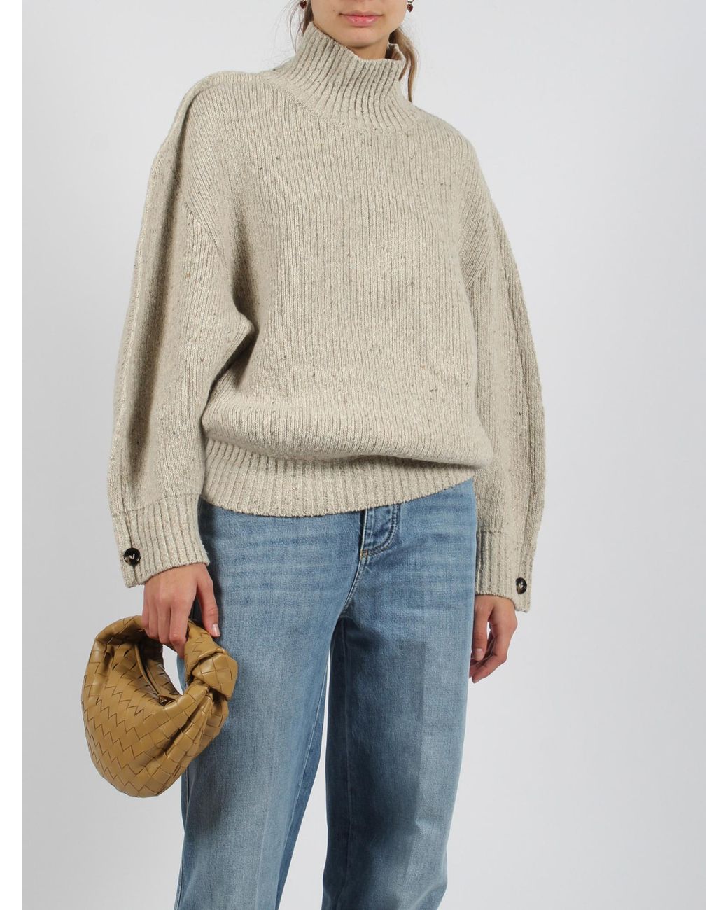 Bottega Veneta Natural High Neck Ribbed Jumper