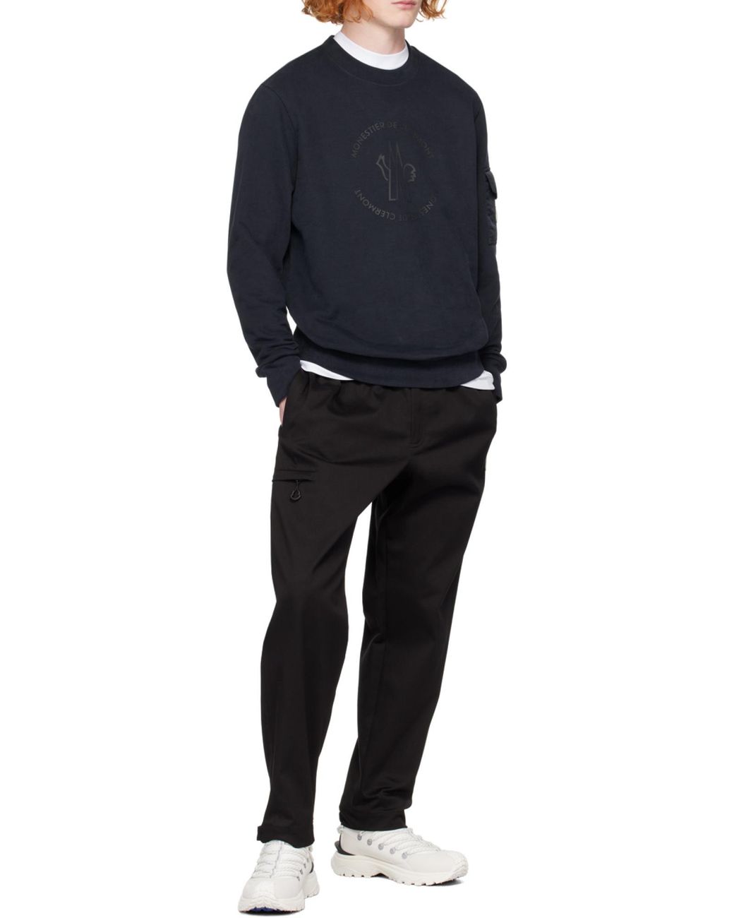 Moncler Black Logo Embroidered Straight Leg Trousers for men