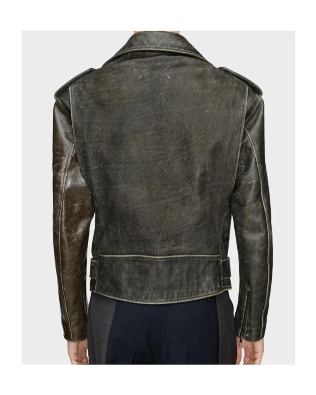 Maison Margiela Green Distressed Biker Jacket for men
