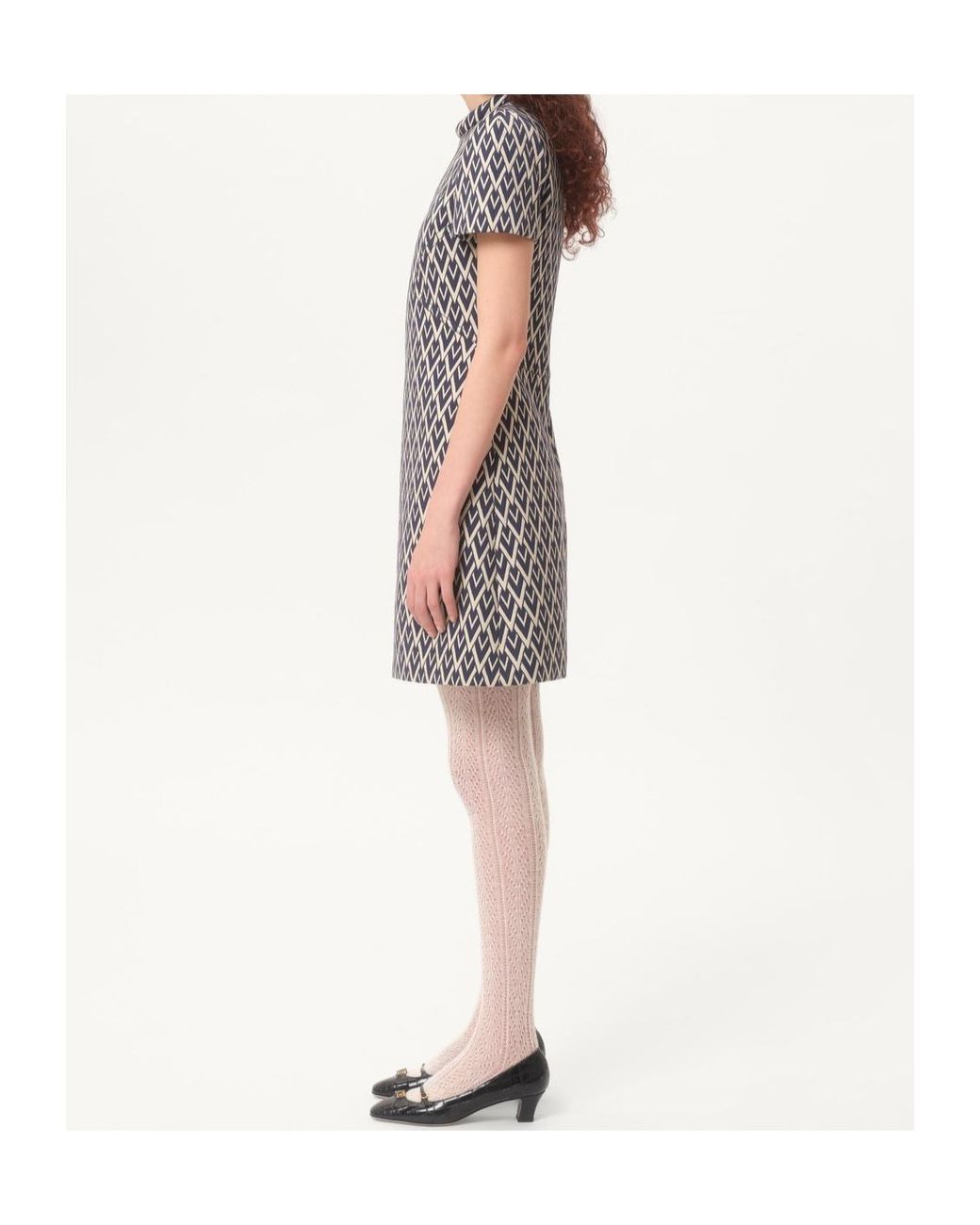 Valentino Gray All-Over Patterned Short-Sleeved Mini Dress