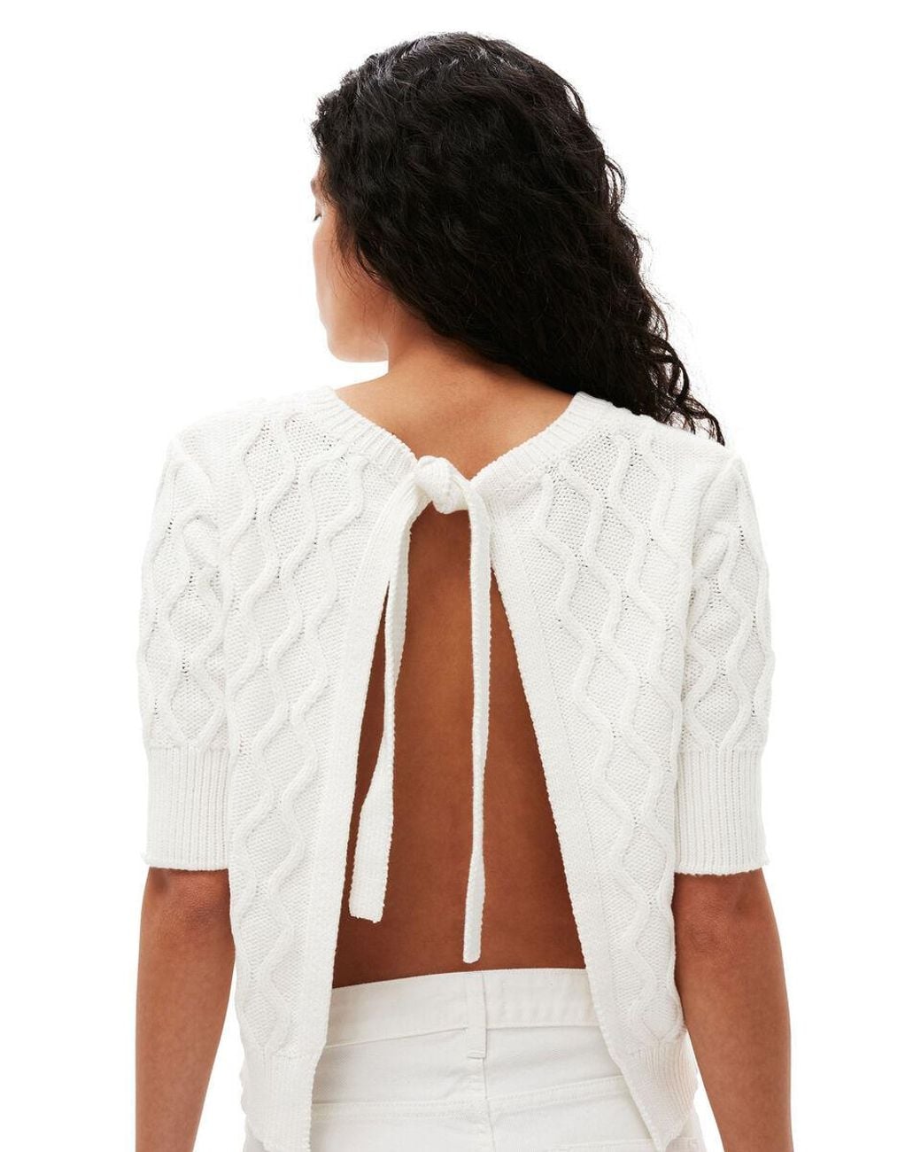 Ganni White Cotton Cable Open Back Top