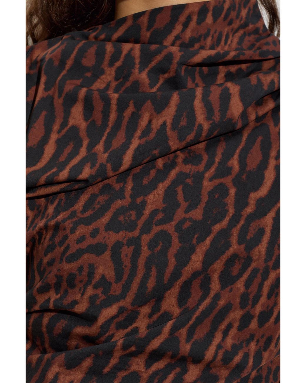 Ganni Brown Leopard-Print Draped Top