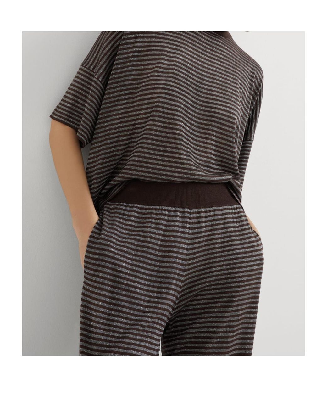 Brunello Cucinelli Brown Striped T-Shirt