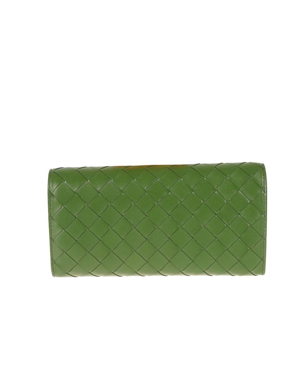 Bottega Veneta Green Woven Fold-Over Chained Shoulder Bag