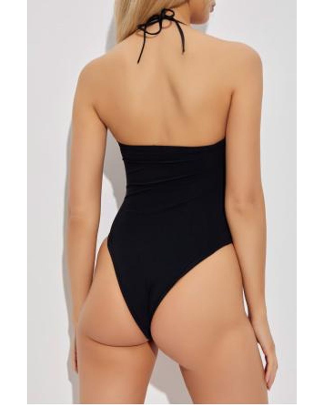 DSquared² Black Logo-Print Halterneck Swimsuit