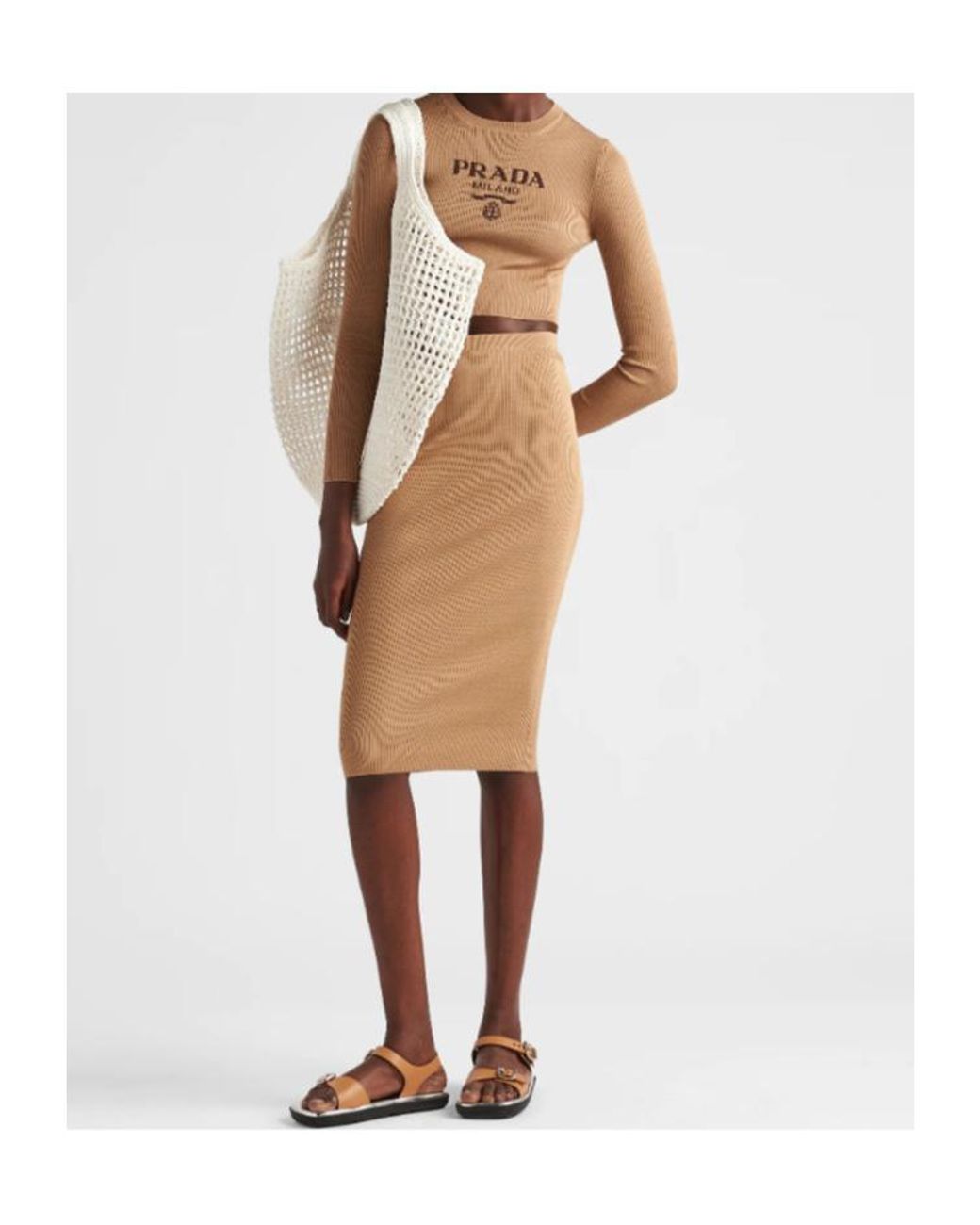 Prada Natural Silk Cropped Logo Sweater