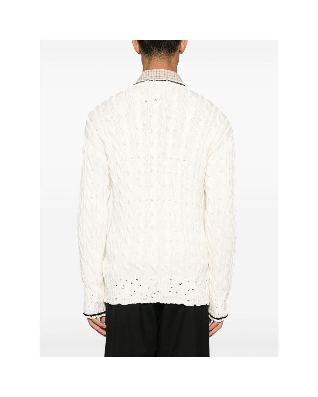 Marni White V-Neck Knitted Jumper for men
