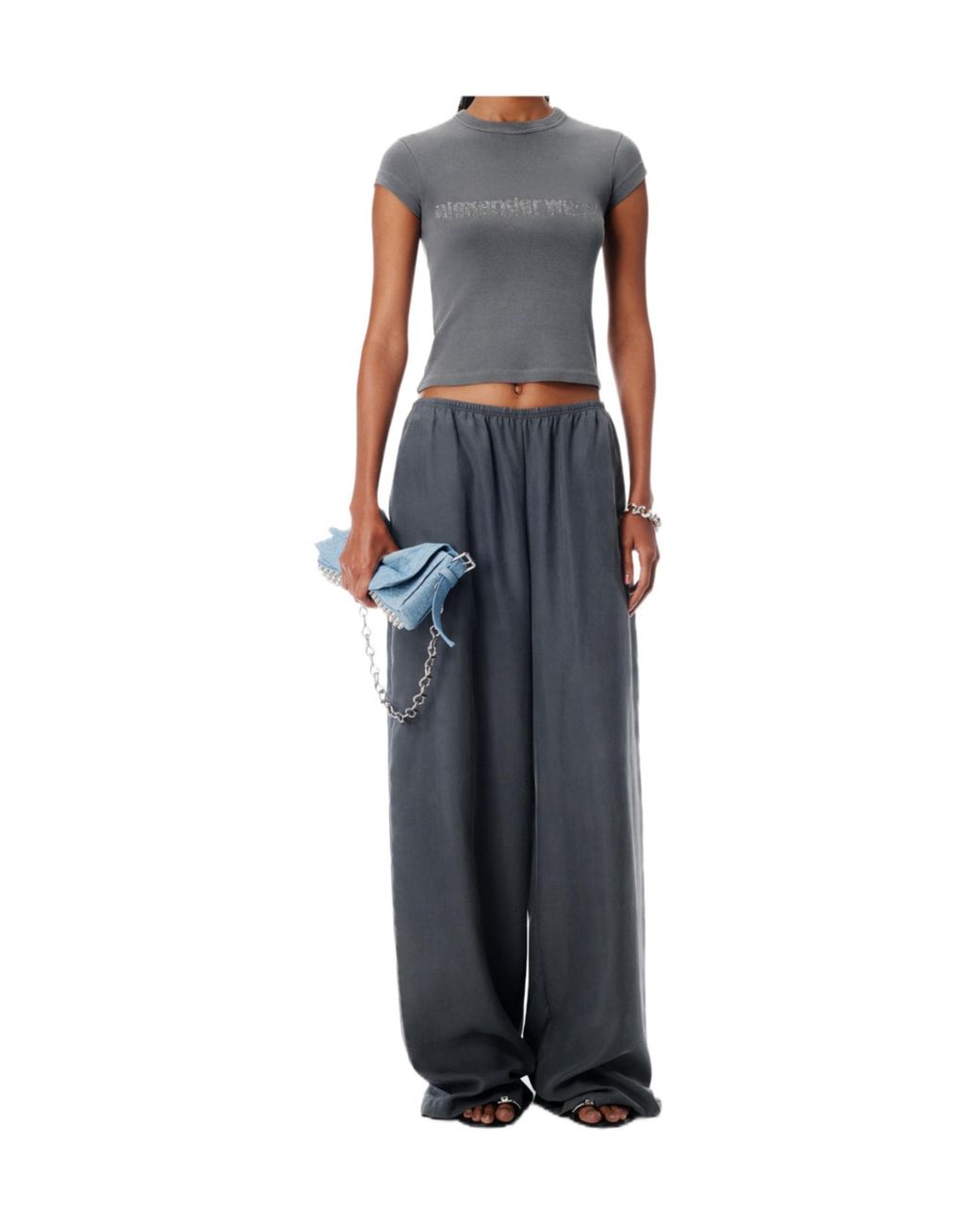 Alexander Wang Gray Logo-Embellished Crewneck T-Shirt