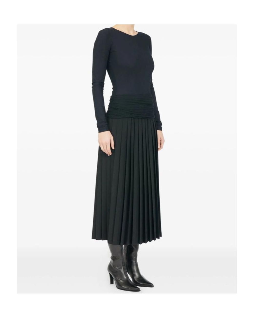 MM6 by Maison Margiela Black Pleated Skirt With Textured Ruching