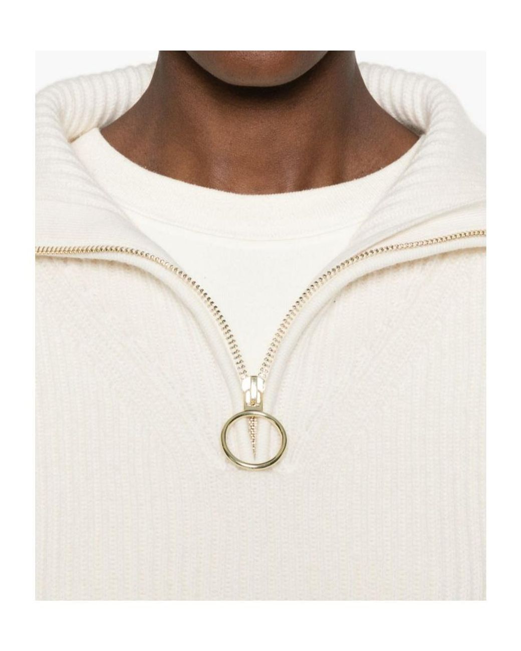 Forte_forte White Ribbed-Knit Half-Zip Sweater