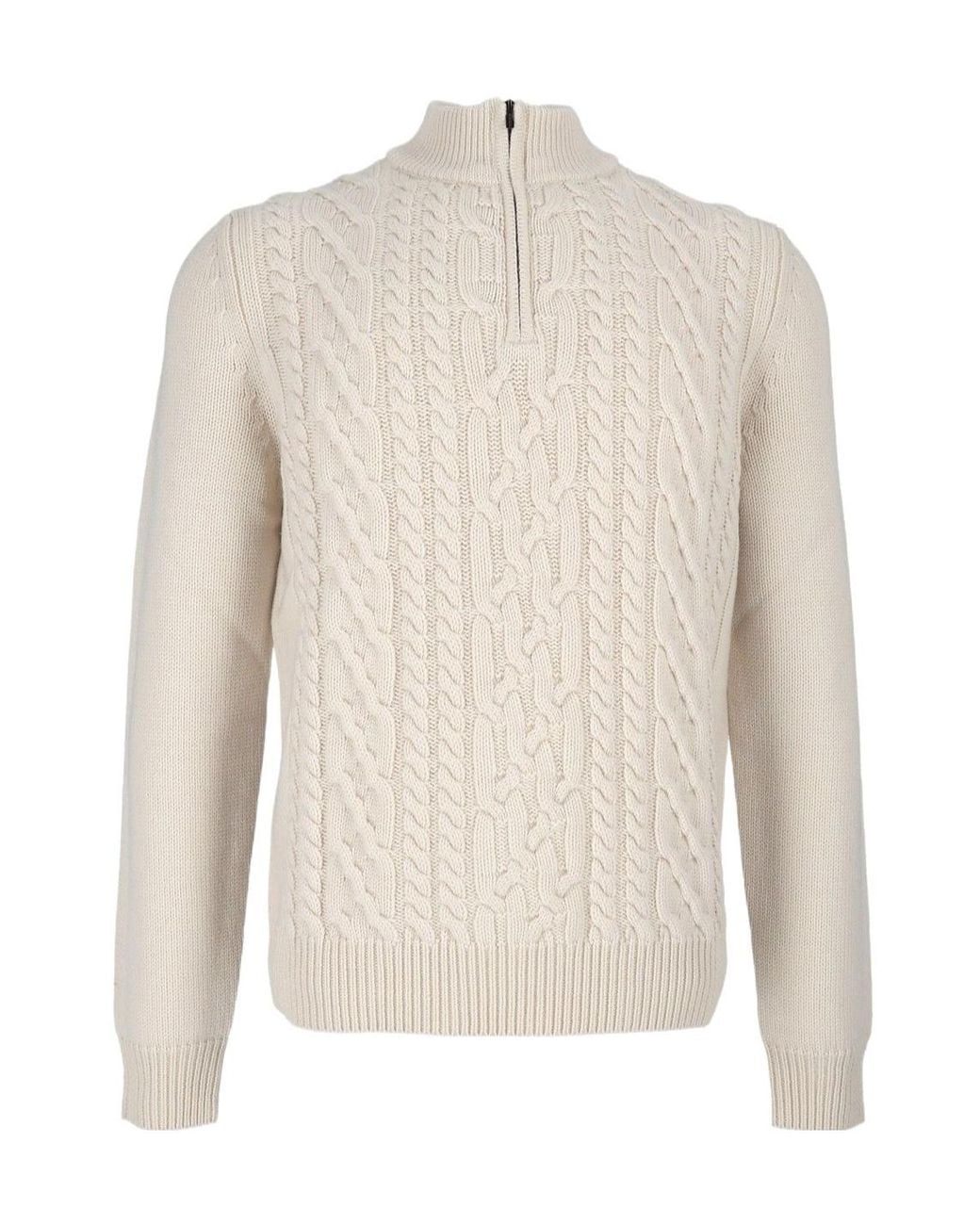Peserico White Turtleneck Cable-Knit Jumper for men
