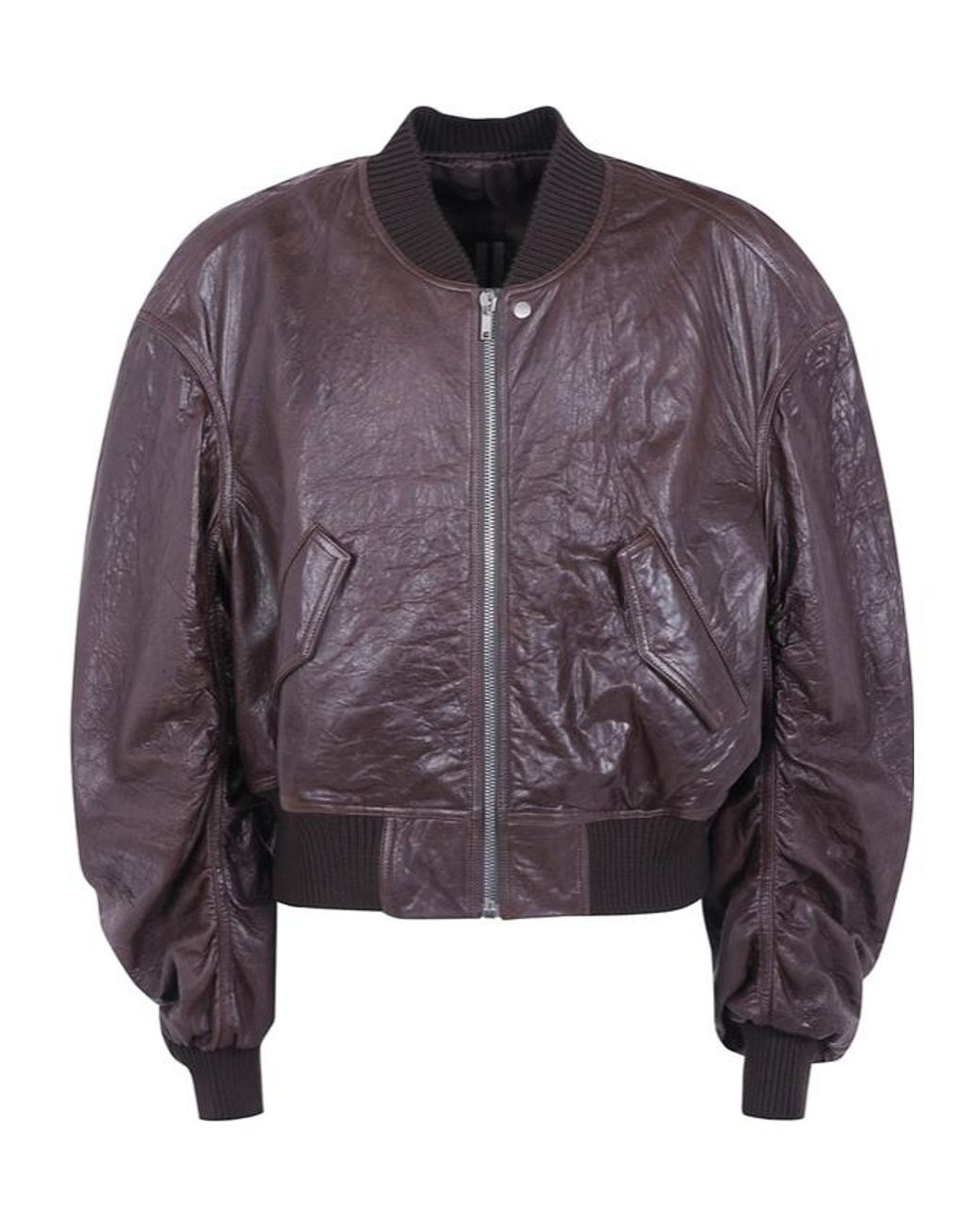 Rick Owens Purple Crinkled Leather Bomber Jacket for men
