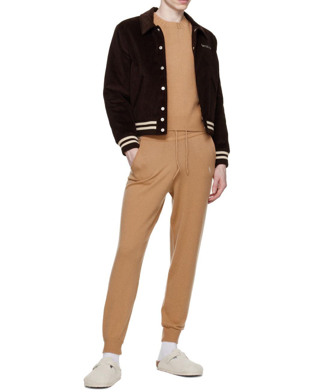 Sporty & Rich Natural Logo-Embroidered Elasticated Waistband Pants for men