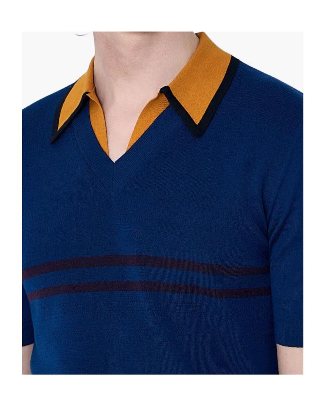 Dries Van Noten Blue Striped Collared Knitted Top for men