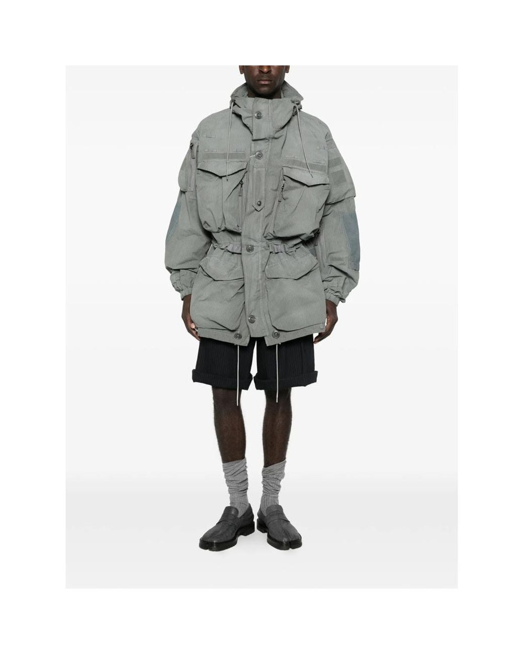 Maison Margiela Gray Striped Pocket Coat for men