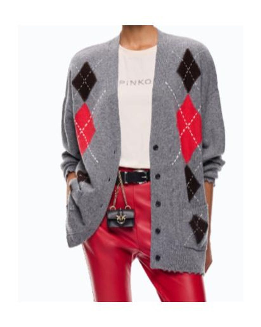 Pinko Gray Diamond Motif Cardigan