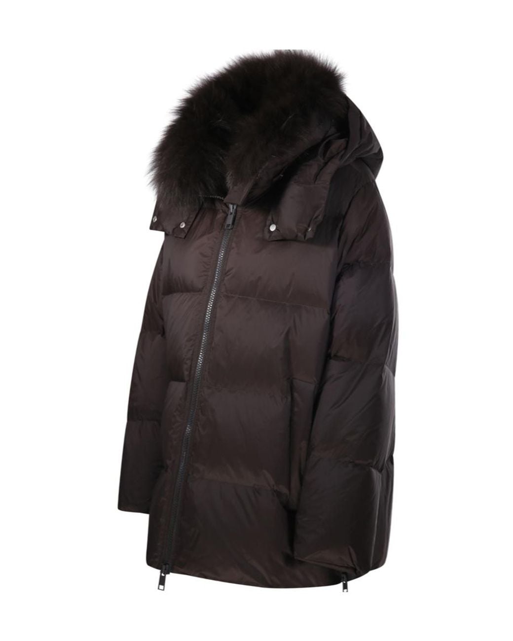 Yves Salomon Black Fur-Trim Hooded Puffer Jacket