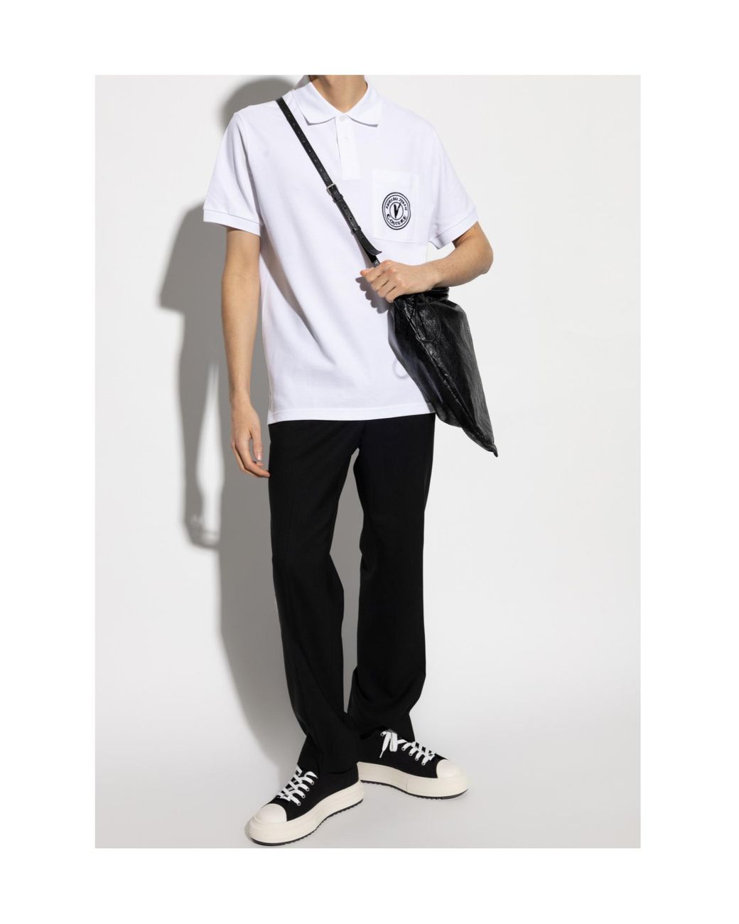 Versace Jeans White Couture Logo Embroidered Polo Shirt for men