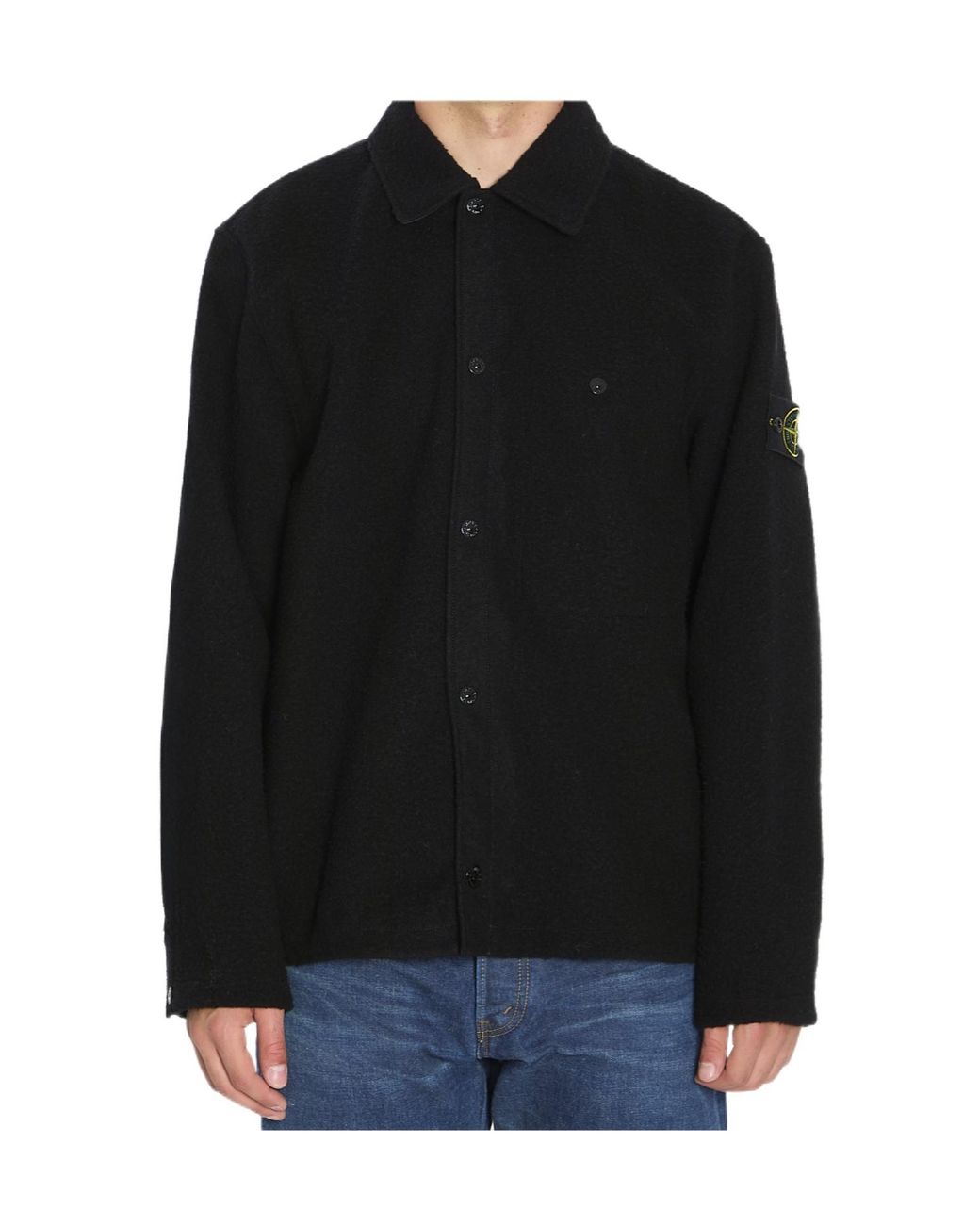 Stone Island Black Logo Patch Overshirt for men