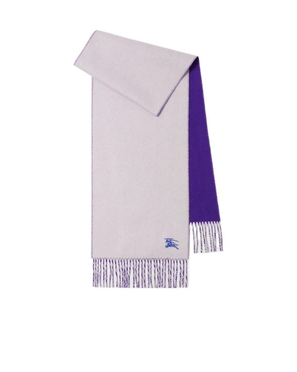 Burberry Purple Logo Embroidered Fringed Edge Scarf for men