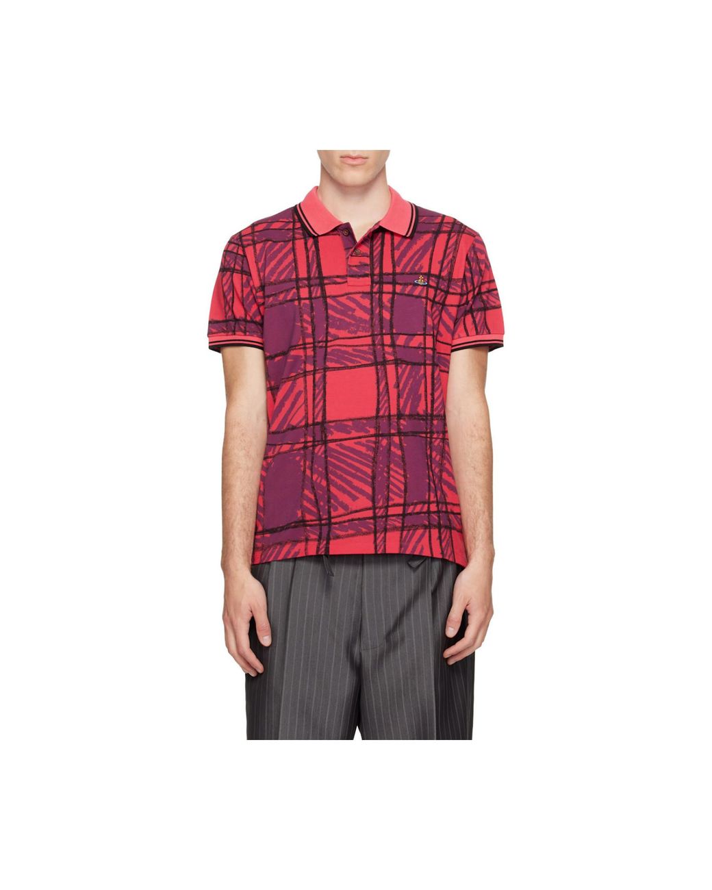 Vivienne Westwood Red Scribble Check Polo Shirt for men