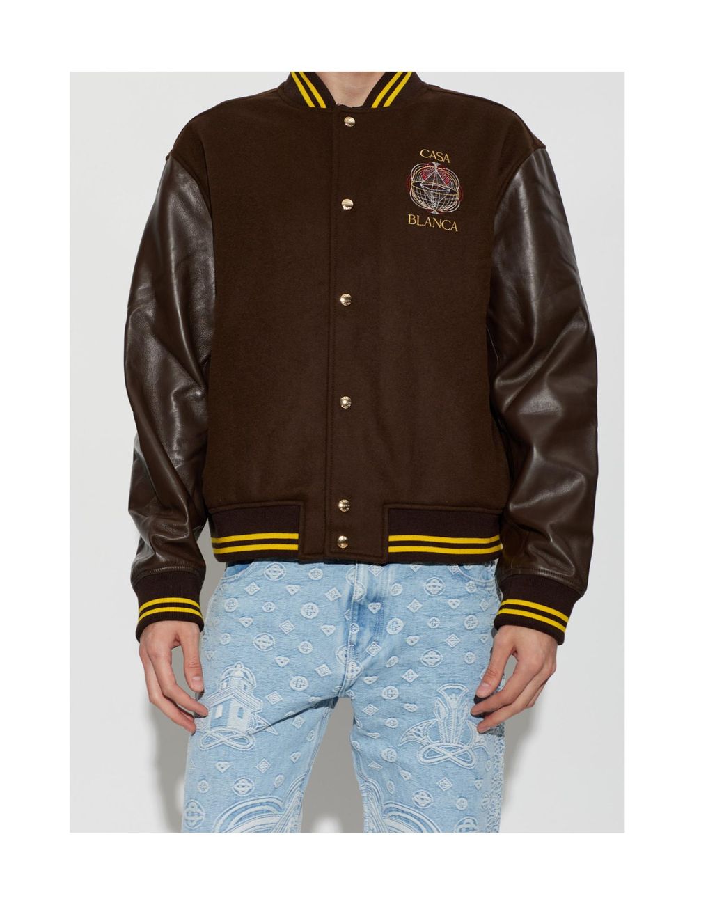 Casablanca Brown Embroidered Varsity Jacket for men