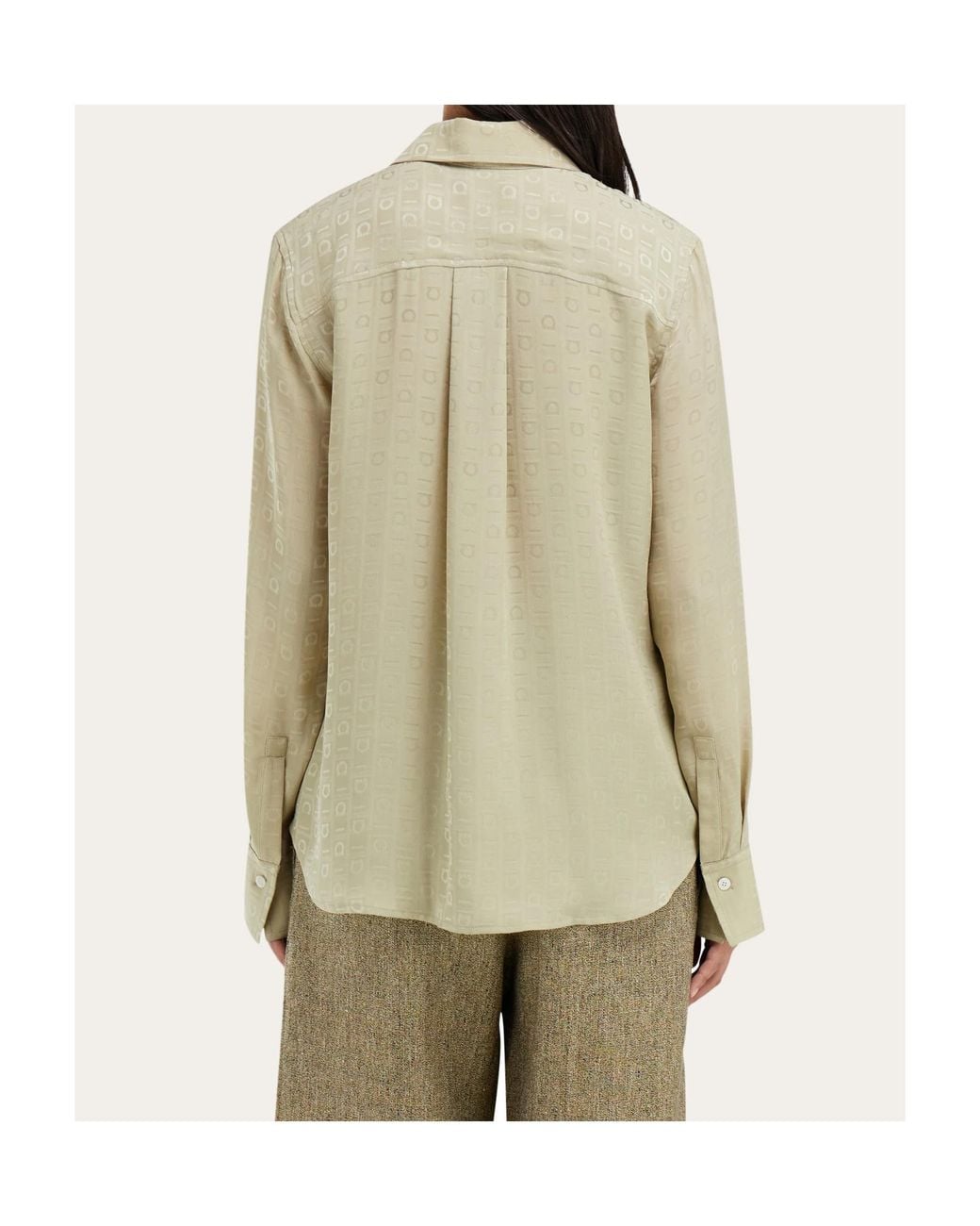 Ferragamo Natural Ferragamo Monogram Silk Shirt