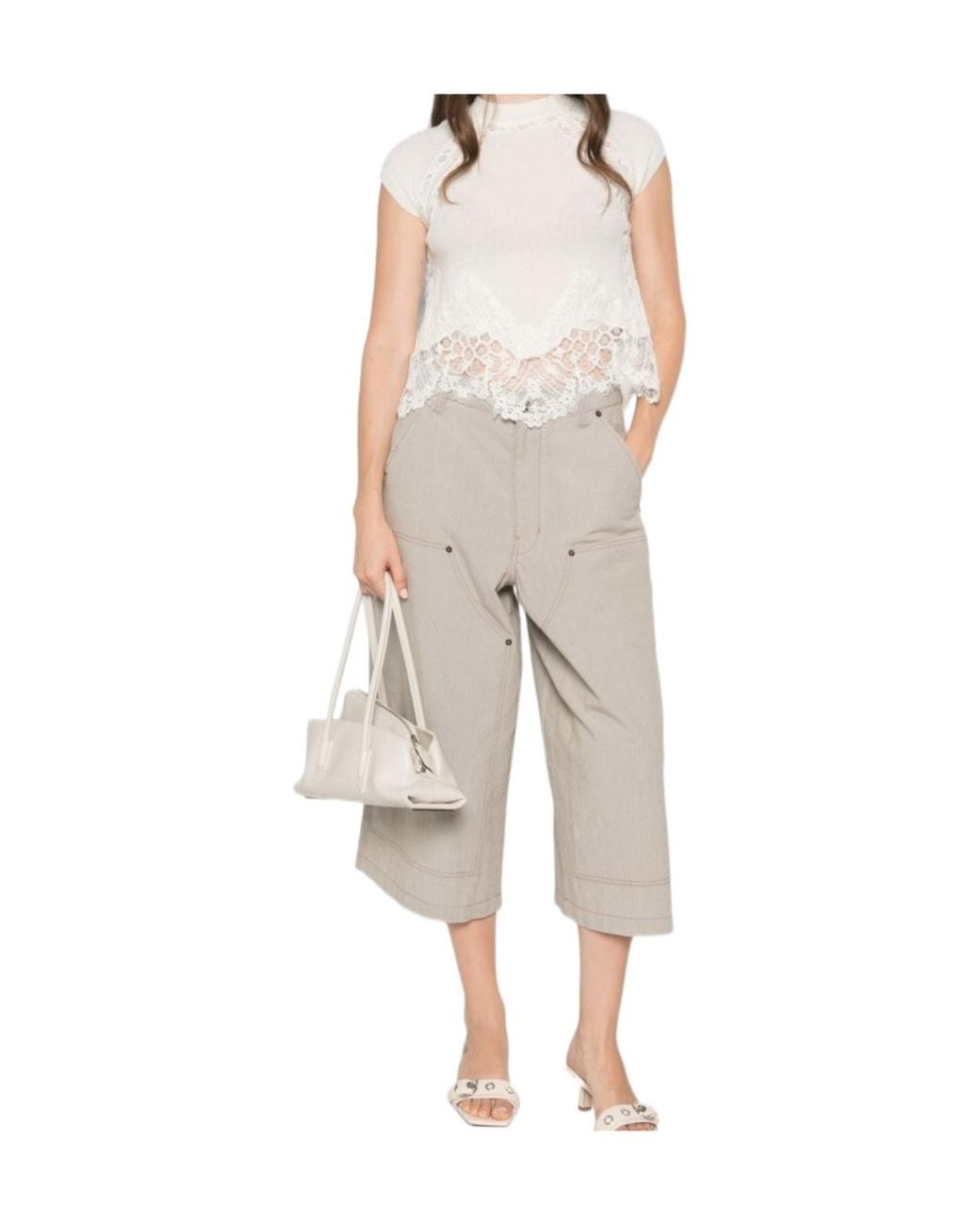 Ermanno Scervino White Lace-Trim Short-Sleeve Top