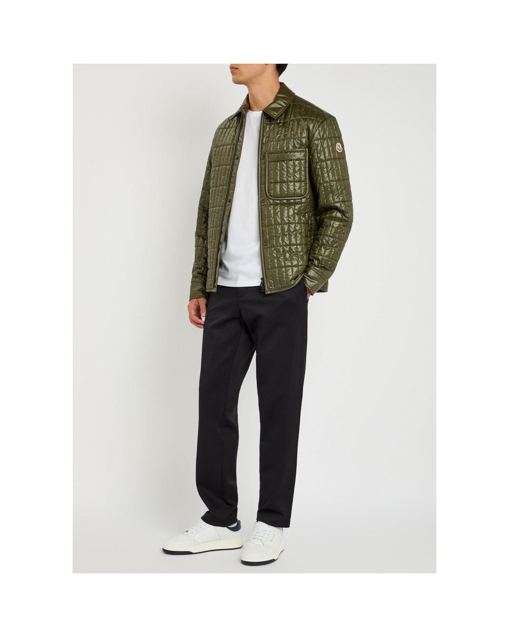 Moncler Green Checkered Pleated Shirt-Style Jacket for men