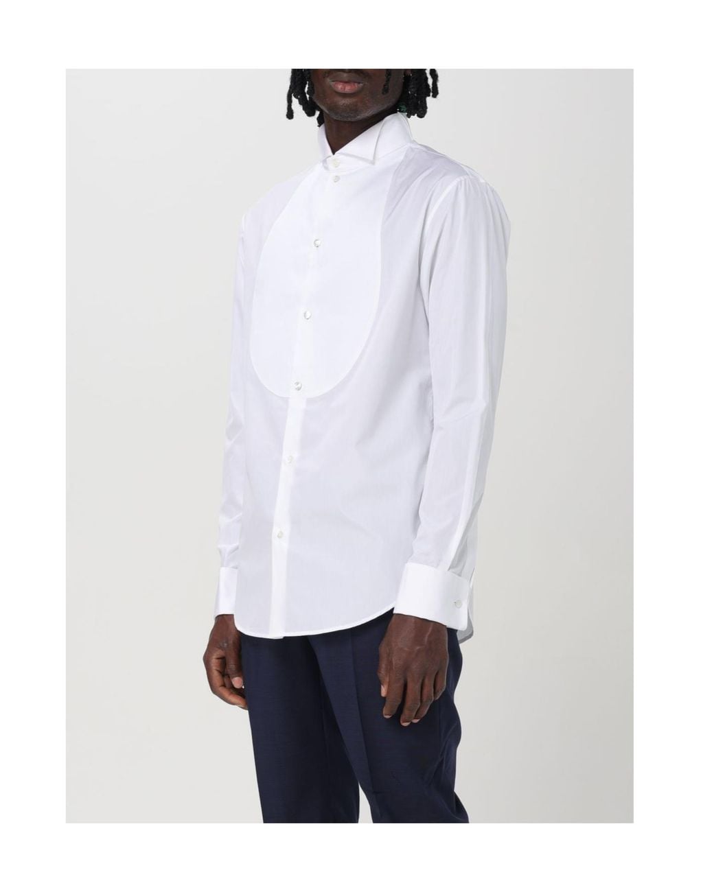 Emporio Armani White Curved Hem Tuxedo Shirt for men