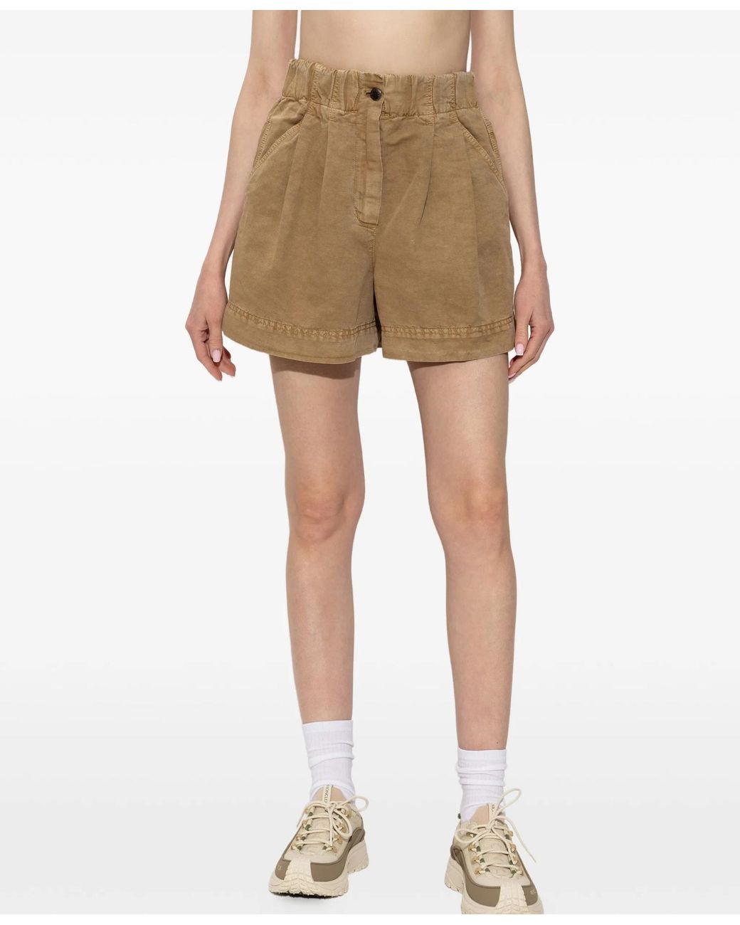 Moncler Natural Grenoble Logo Embroidered Shorts