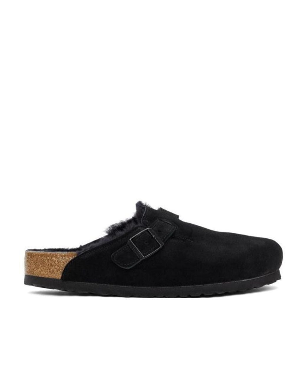 Birkenstock Black Boston 'Mink' Shearling Mules