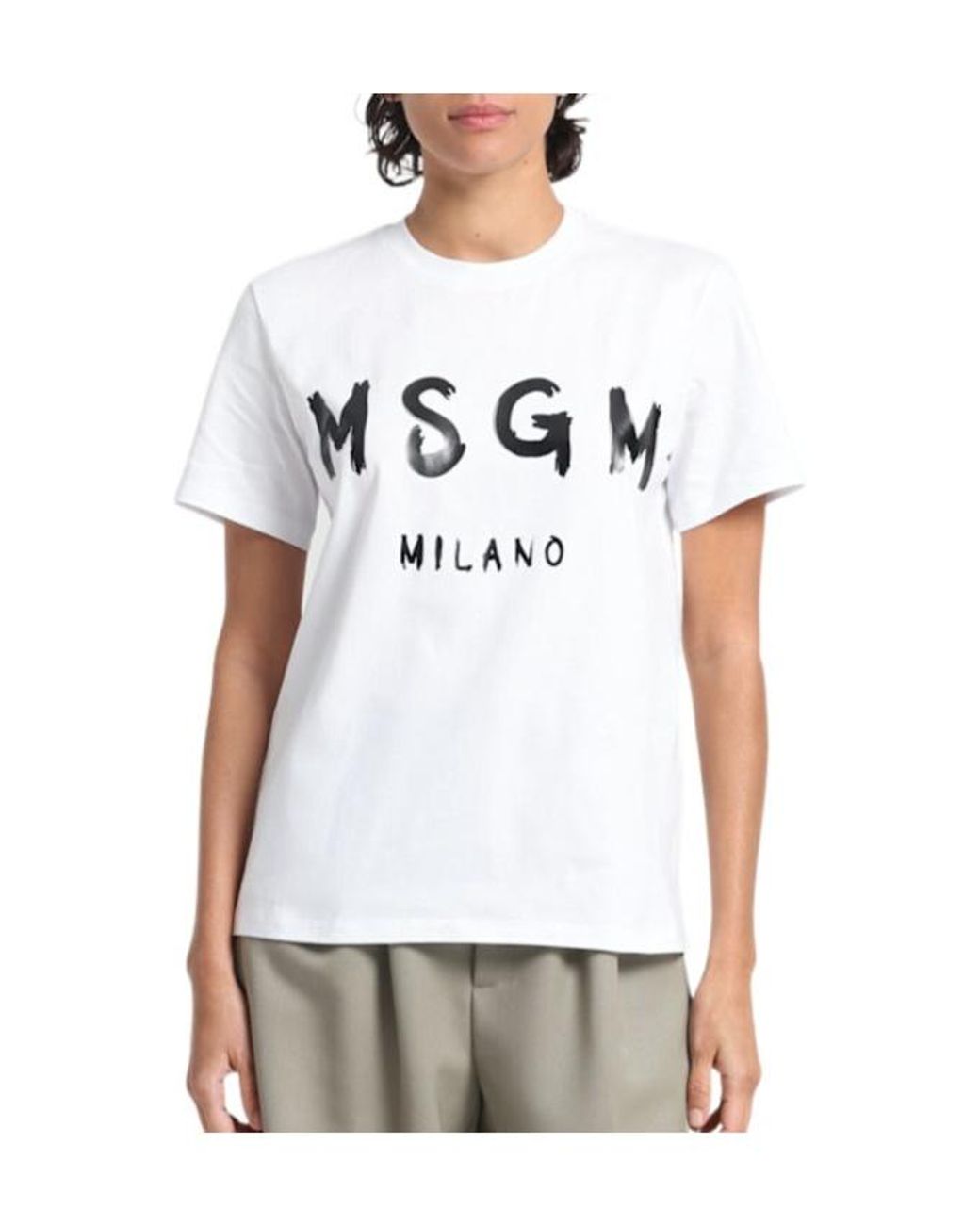 MSGM White Logo Print T-Shirt