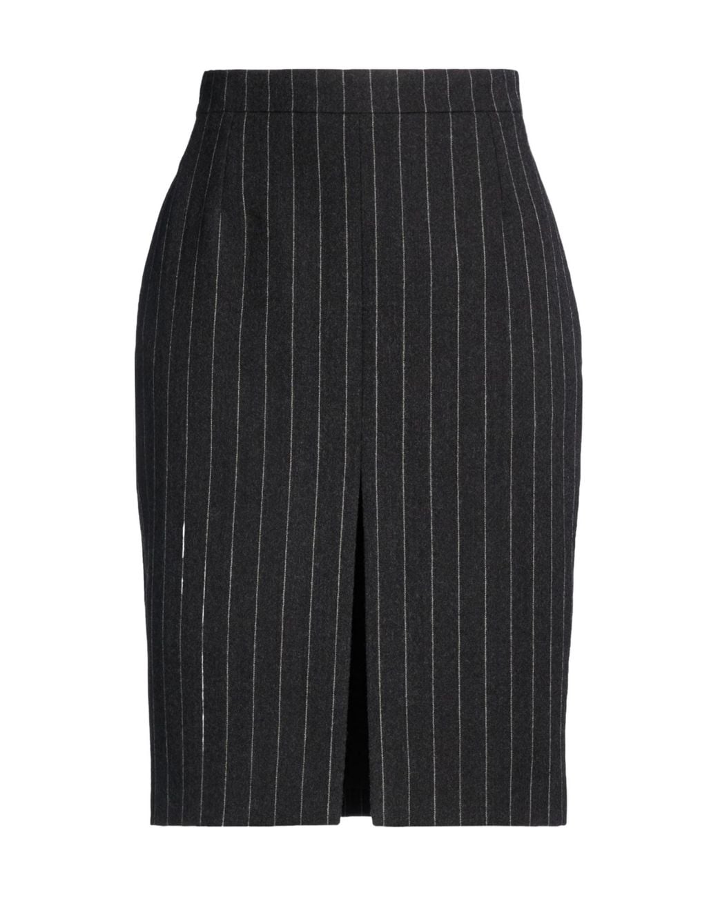 Saint Laurent Black Striped Wool Midi Skirt