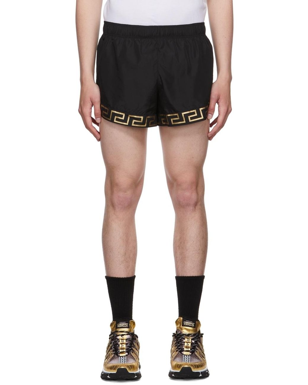 Versace Black Greca Logo-Print Shorts for men