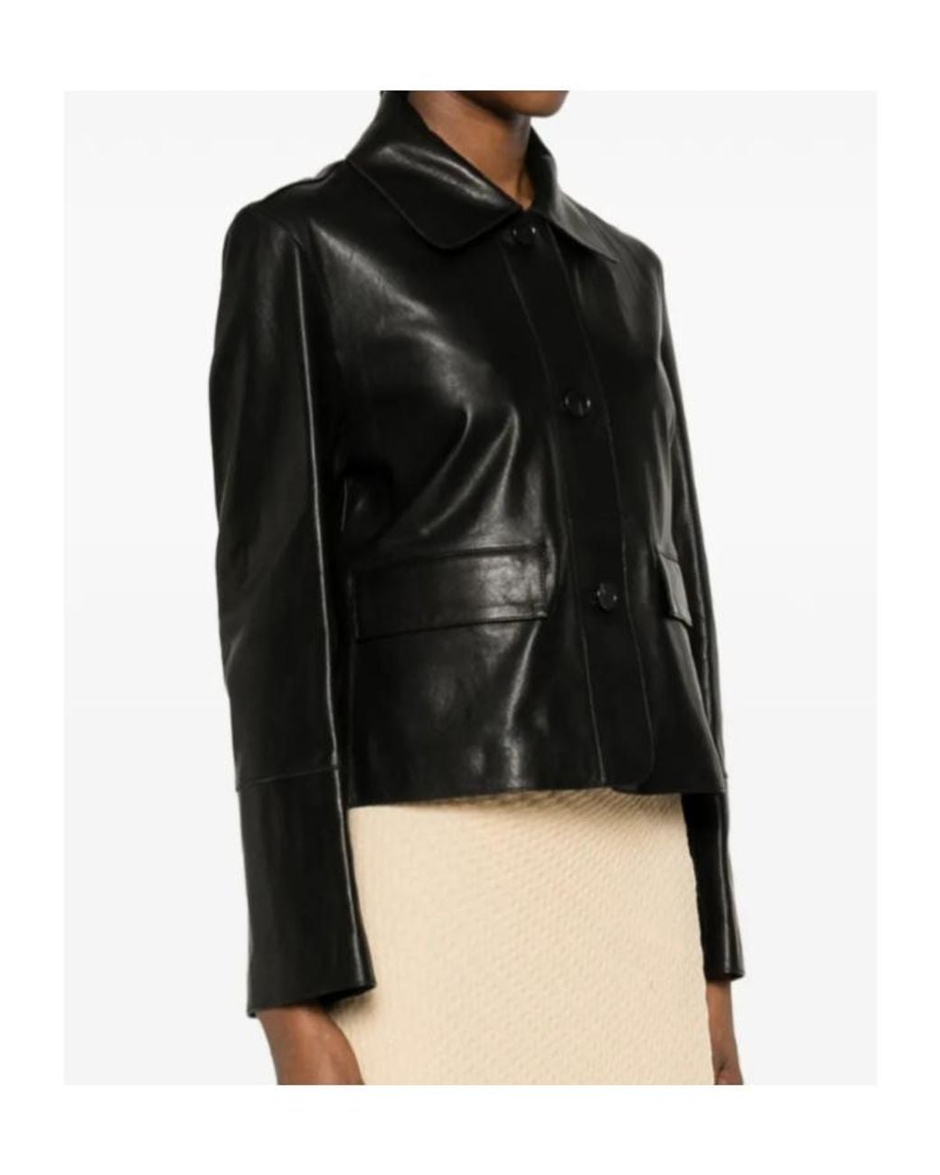 Arma Black Button-Pocket Leather Jacket