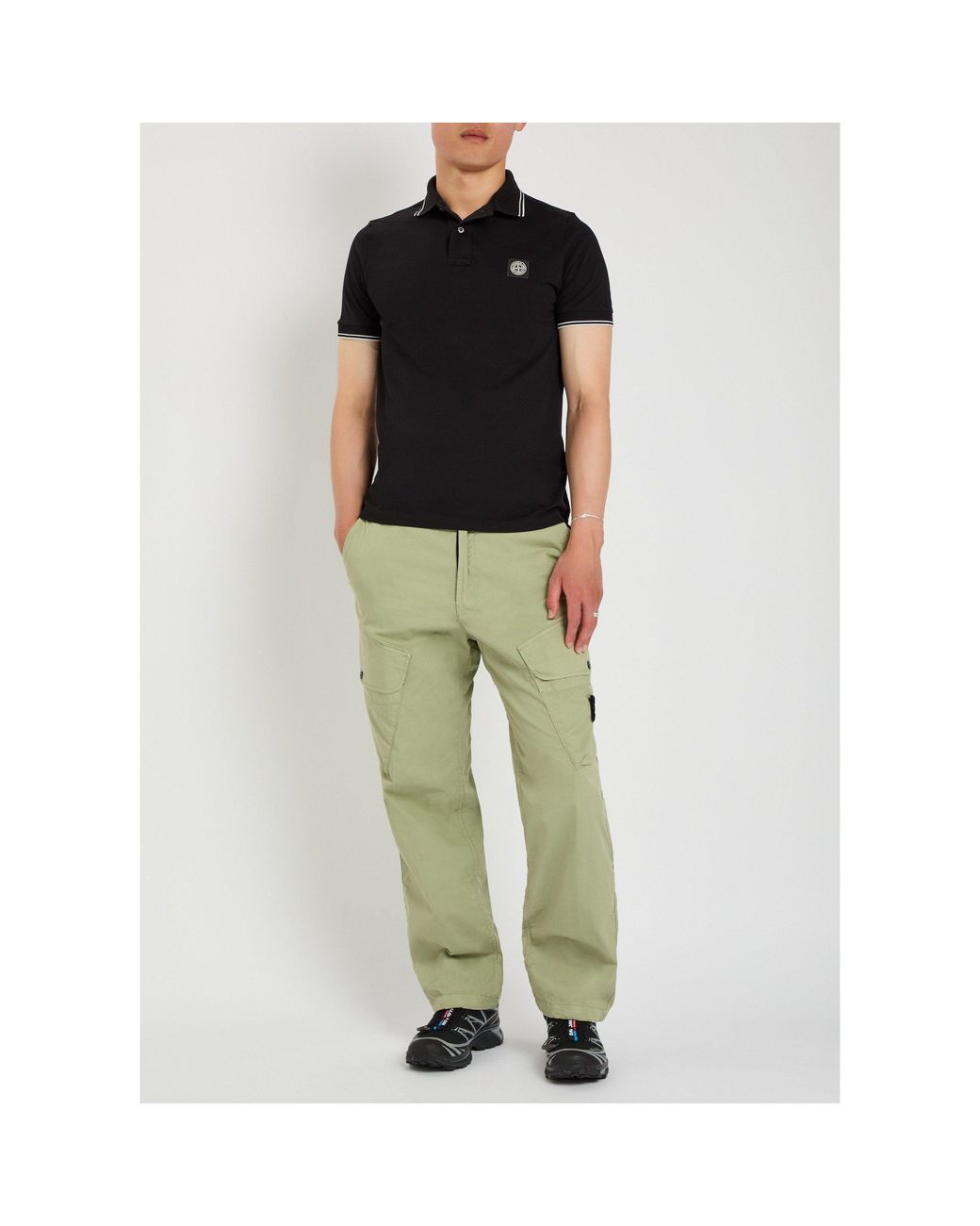 Stone Island Black Cotton Slim-Fit Short-Sleeve Polo for men