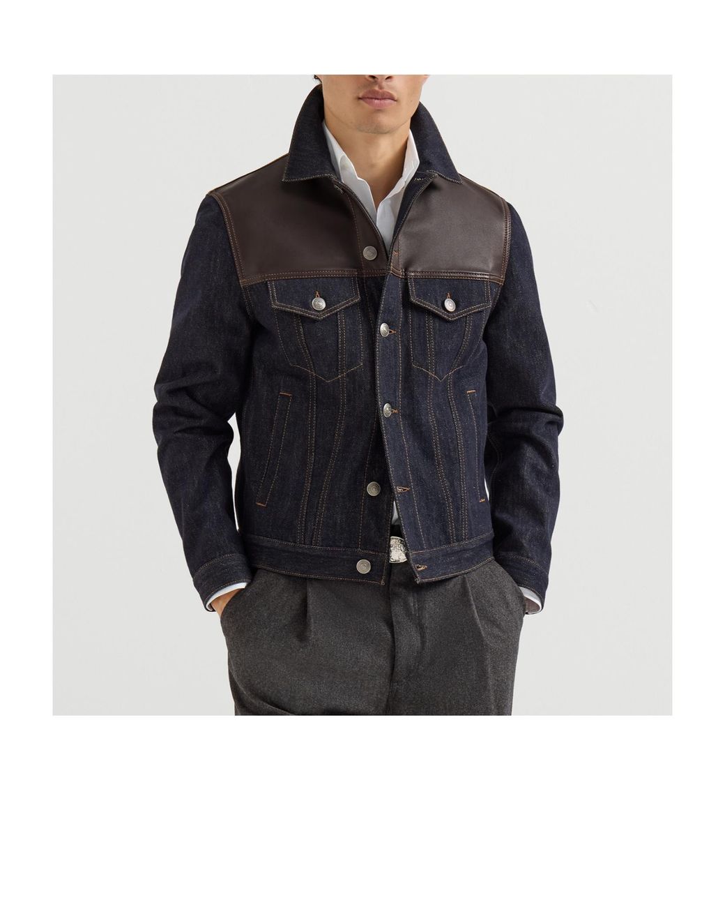 Brunello Cucinelli Blue Paneled No-Fade Denim Four-Pocket Jacket for men