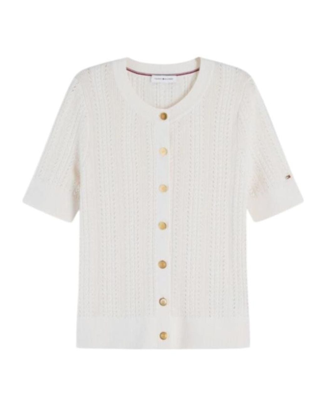 Tommy Hilfiger White Cable-Knit Short-Sleeve Cardigan