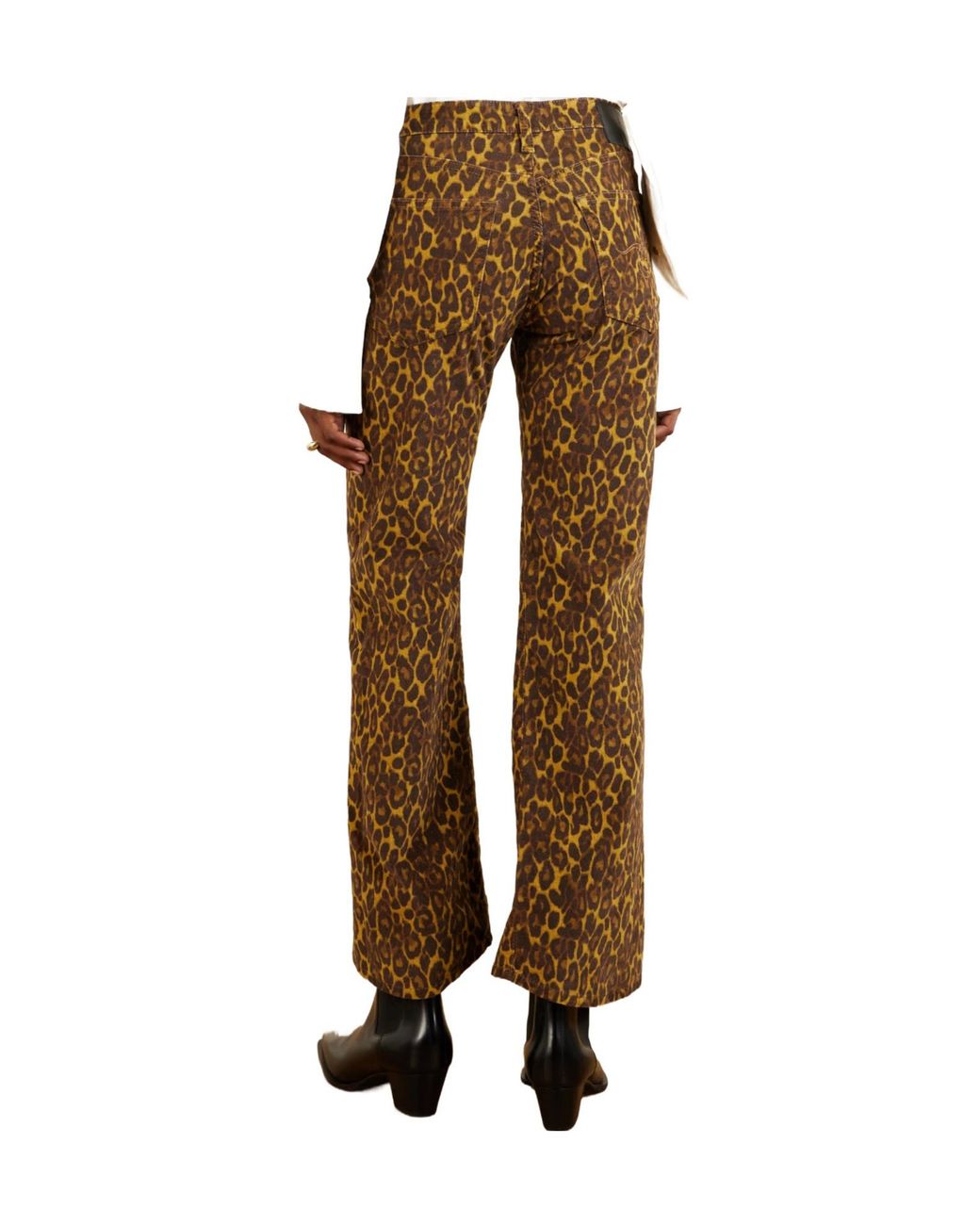 R13 Natural Cropped Animal-Print Flared Jeans