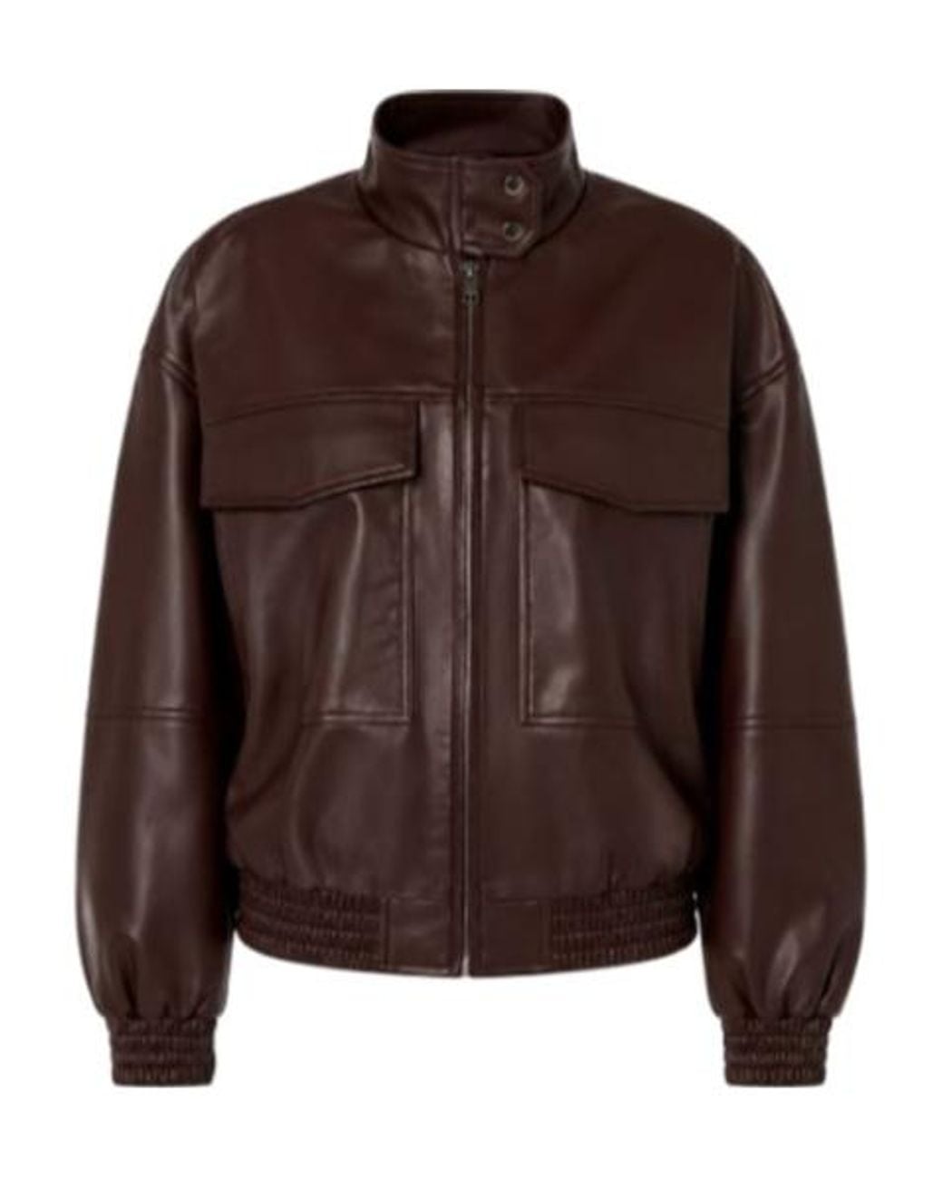 Twinset Brown High-Neck Leather Jacket