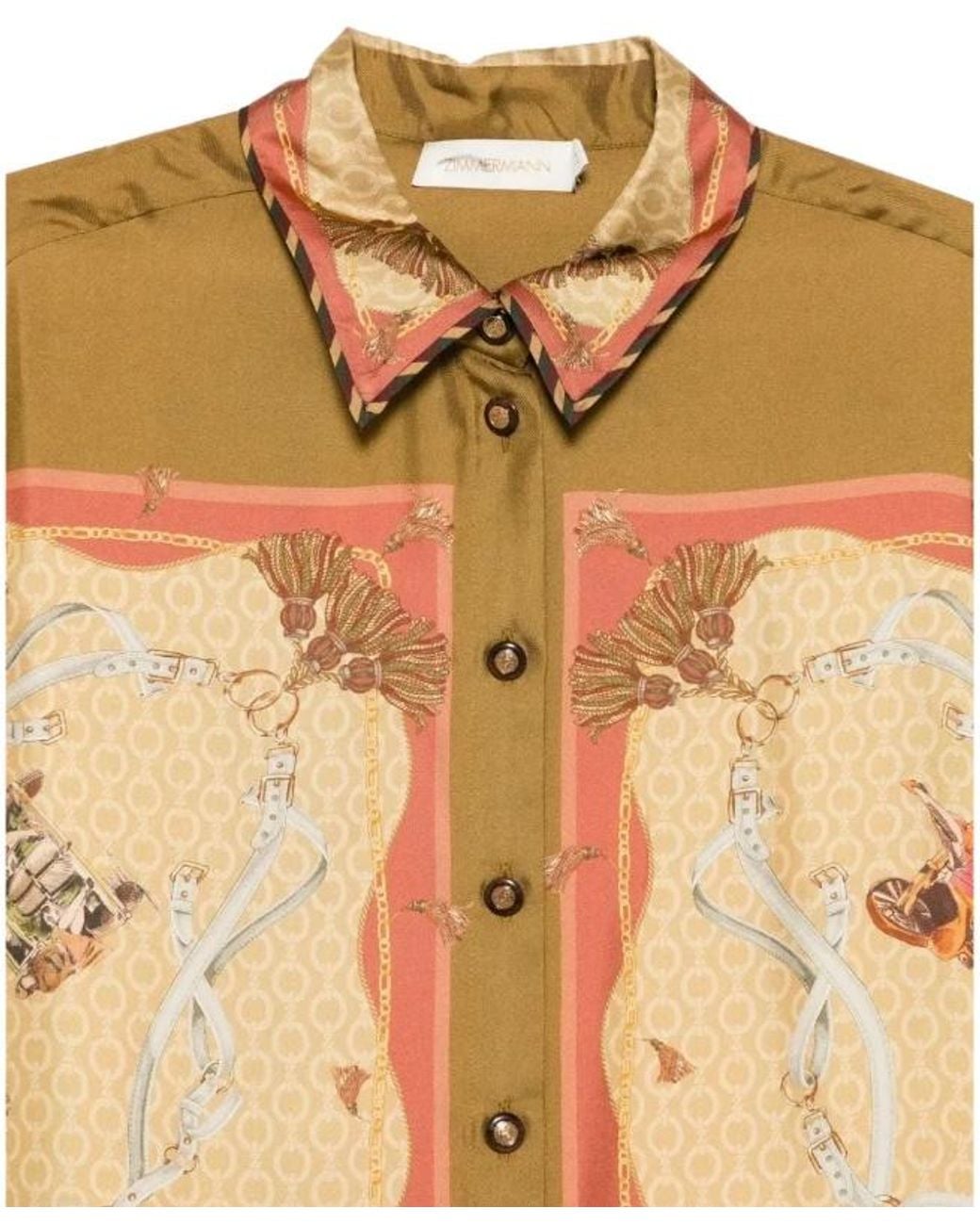 Zimmermann Metallic Valiant Scarf-Print Silk Shirt
