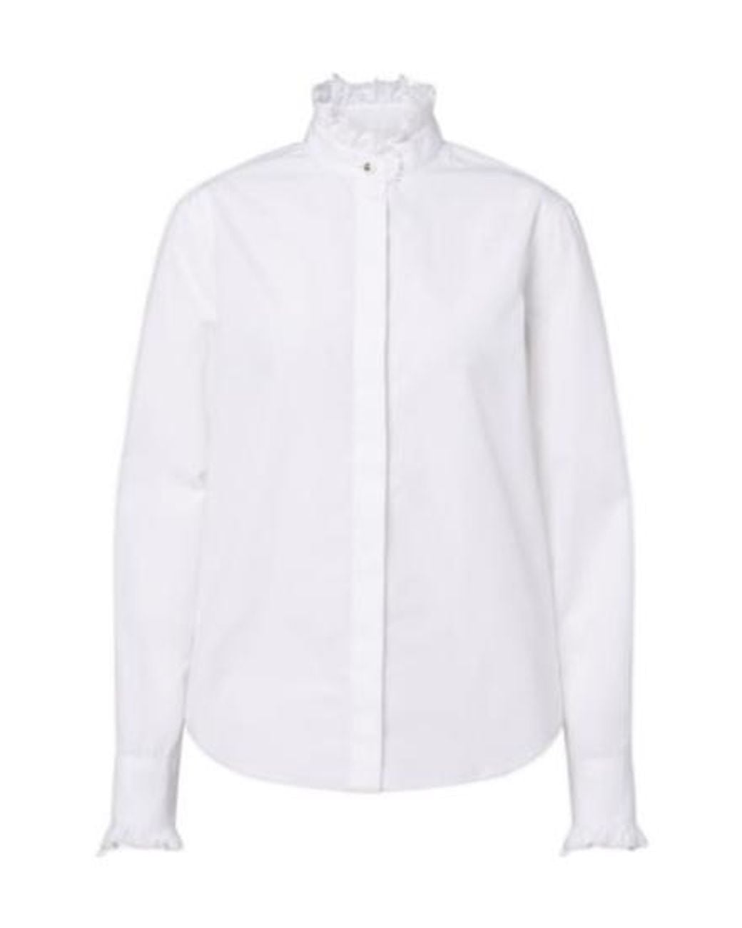 Burberry White Logo Ruffled Cotton Poplin Shirt