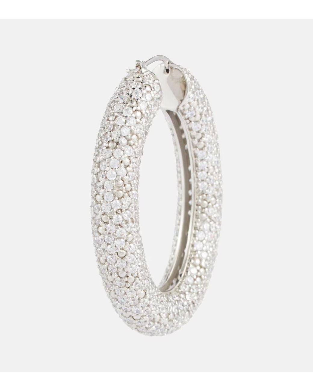 Jil Sander White Crystal-Embellished Hoop Earrings