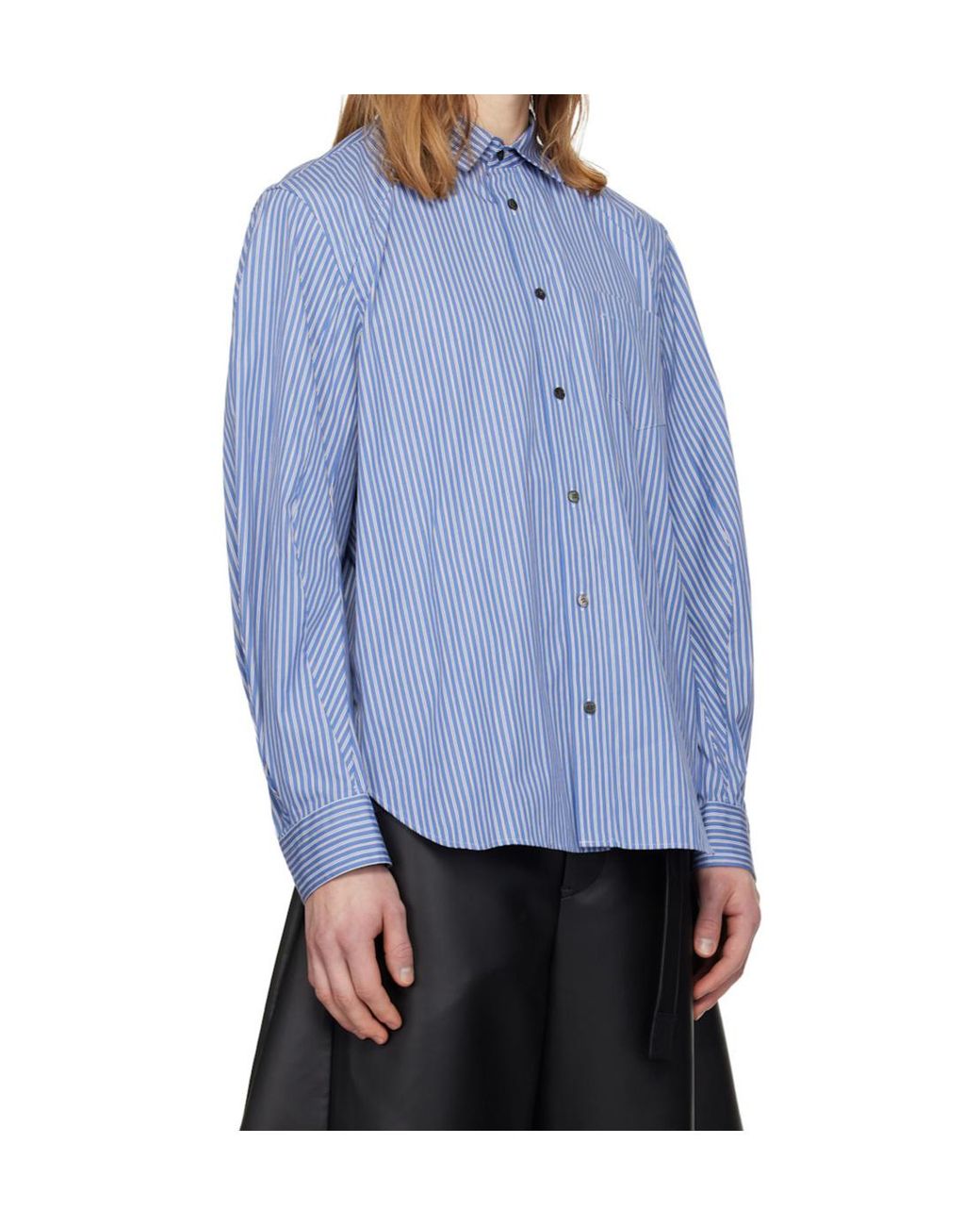 Sacai Blue Stripe-Print Poplin Shirt for men
